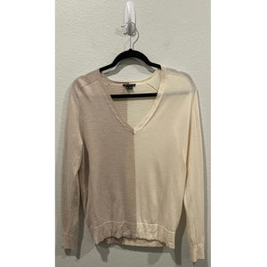 THEORY Tan Beige Long Sleeve V-Neck Sweatshirt